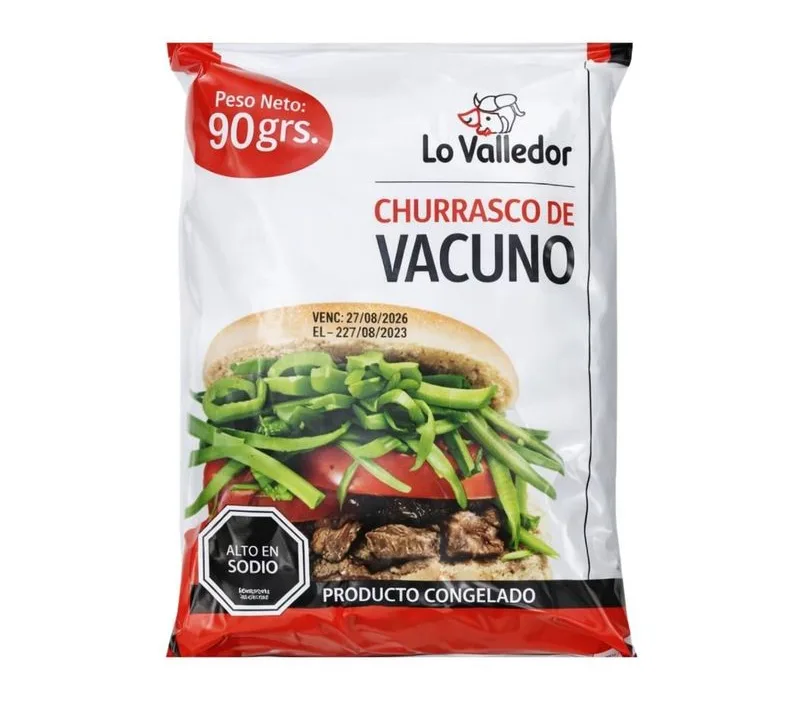 CHURRASCO VACUNO  LO VALLEDOR 90 GRS. 39 UNIDADES X CAJA