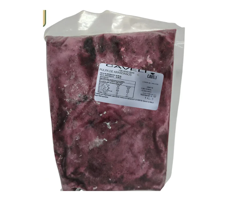 PULPA DE ARANDANO BOLSA 500 GRS CAJA 10 KILOS 20 UNIDADES