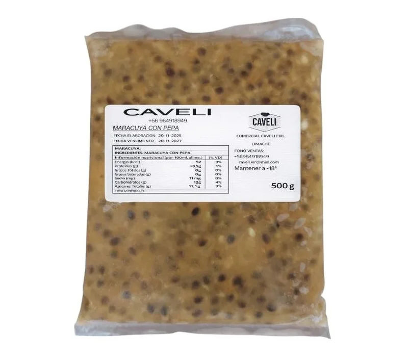 PULPA DE MARACUYA CON SEMILLA BOLSA 500 GRS CAJA 10 KILOS