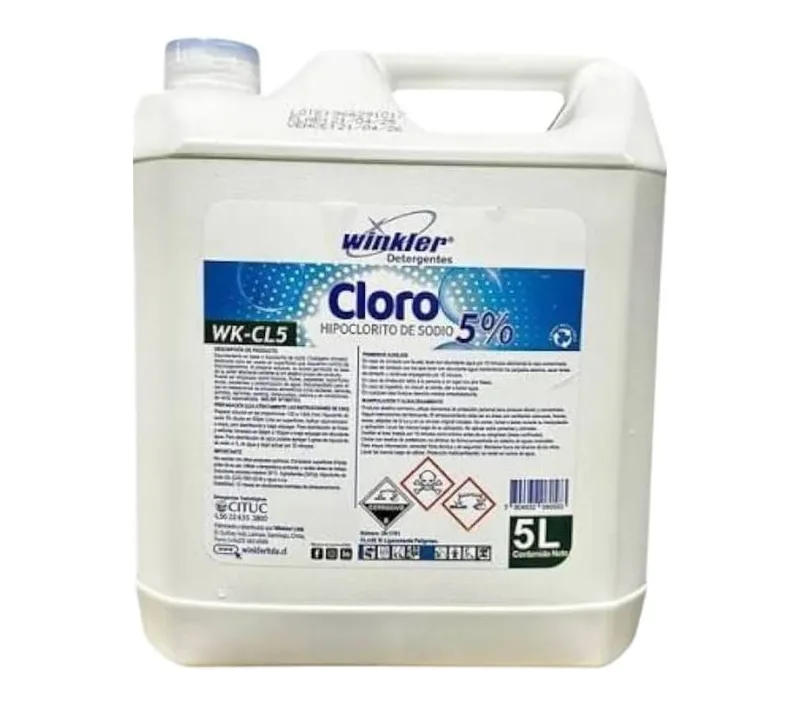 CLORO HIPOCLORITO SODIO AL 5% BIDON 5 LITROS CAJA 4 UNIDADES