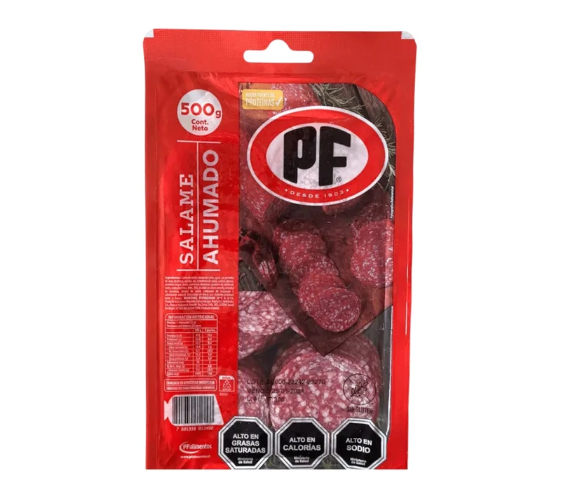 SALAME LAMINADO AHUMADO PF500GR CAJA 4 UNIDADES
