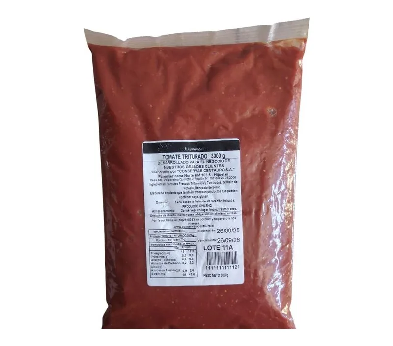 TOMATE TRITURADO CENTAURO PARA PIZZA BOLSA 3 Kg CAJA 6 UNIDADES
