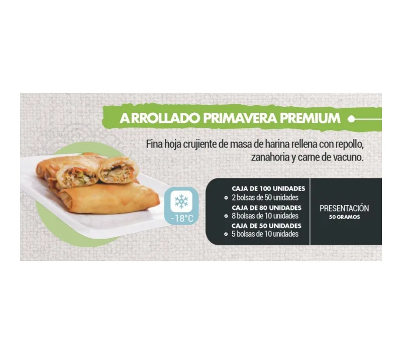 ARROLLADO PRIMAVERA BOLSA GRANDE PREMIUM 50 GRS CAJA 2 BOLSAS DE 50 UNIDADES