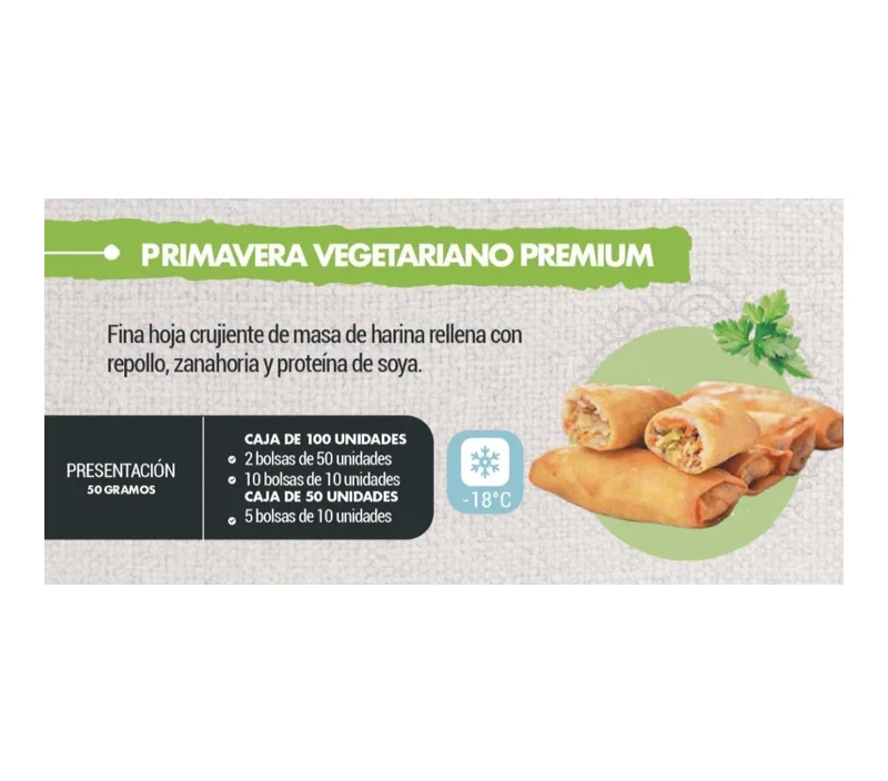 ARROLLADO VEGETARIANO BOLSA PEQUEÑA PREMIUM 50 GRS CAJA 10 BOLSAS DE 10 UNIDADES