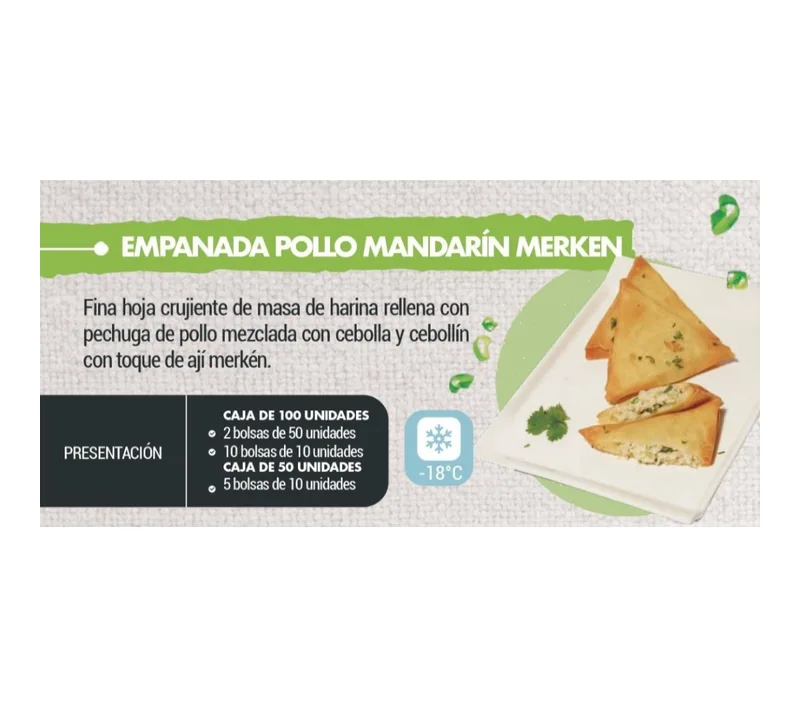 EMPANADA POLLO MANDARIN ORIENTAL 40 GR BOLSA PEQUEÑA 10 UNIDADES CAJA 10 BOLSAS