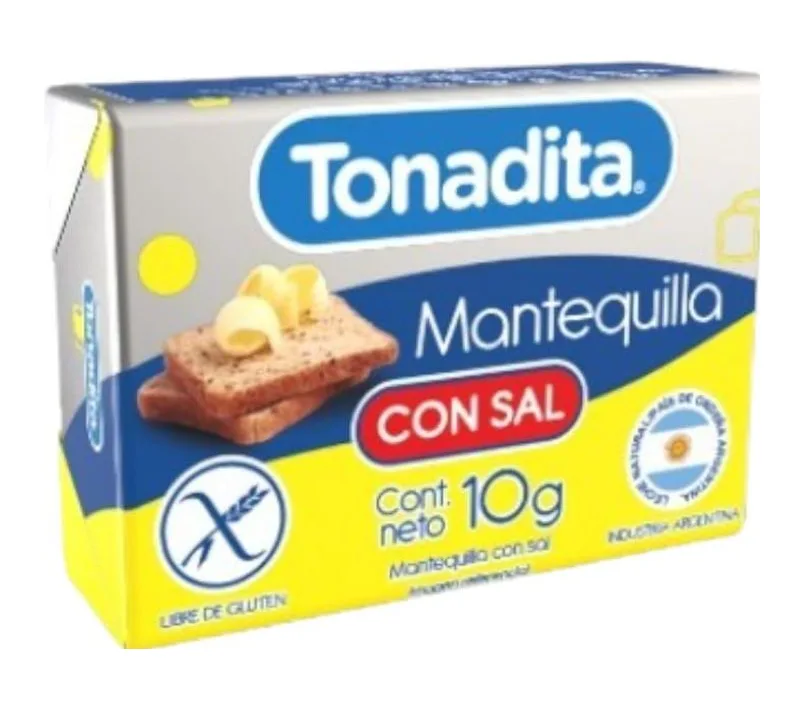 MANTEQUILLA PORCIONADA TONADITA 10 GRS DISPLAY 100 UNIDADES CAJA 3 DISPLAY