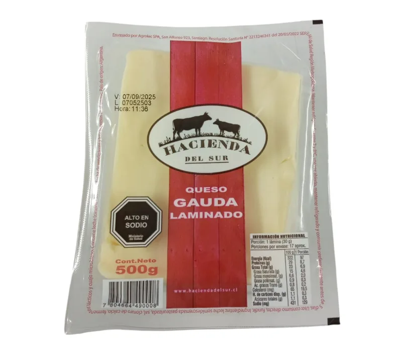 QUESO GOUDA LAMINADO LA HACIENDA 500 GR ORDEÑA ARGENTINA CAJA 10 KG (20 U)